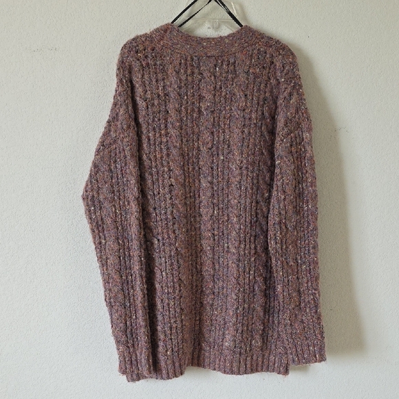 Forever 21 Cozy Brown/Light Purple Cable Knit Cardigan Sweater Size: Medium - Picture 7 of 8